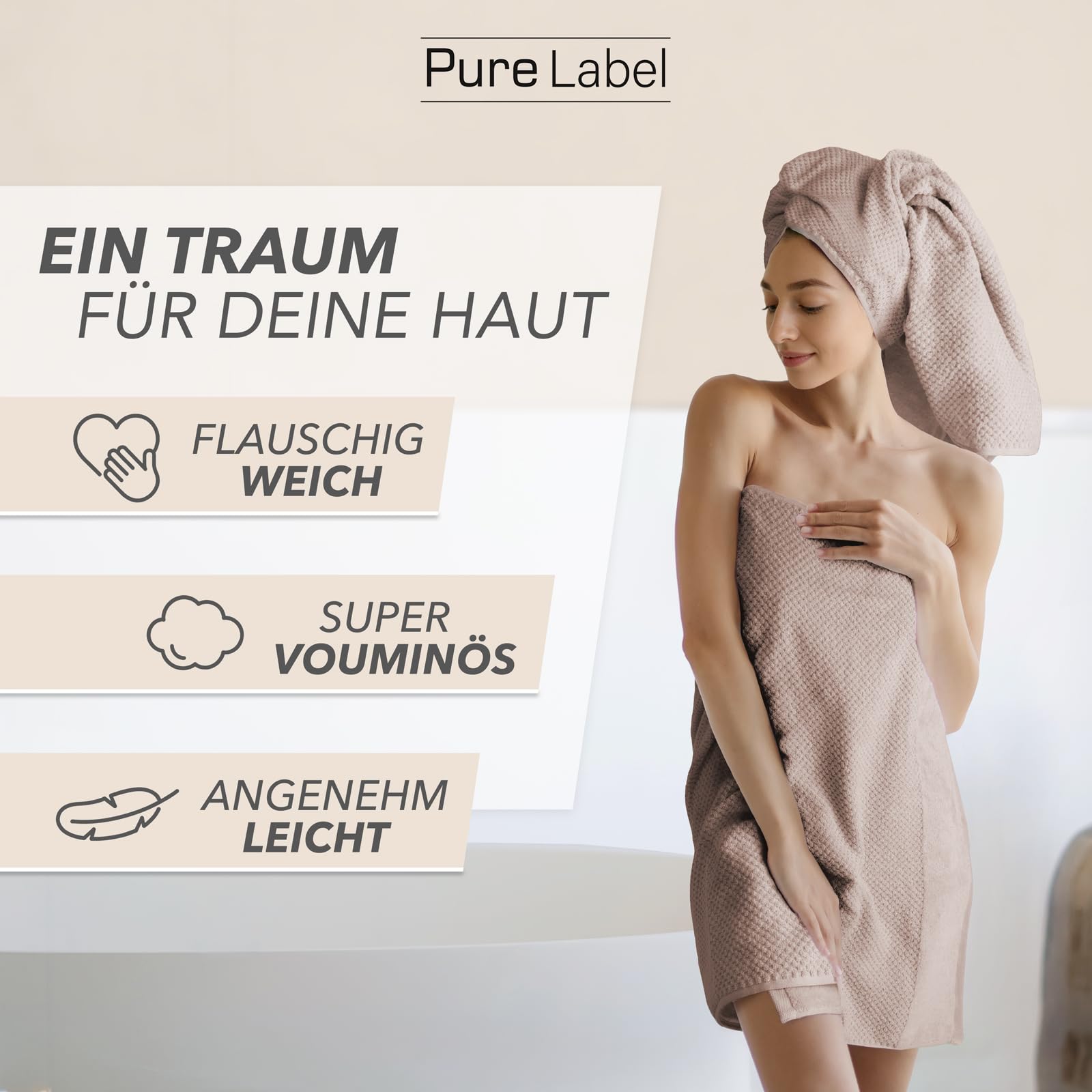 Pure Label Badetuch Set 8-TLG. 70x140cm aus 100% Baumwolle - Stein