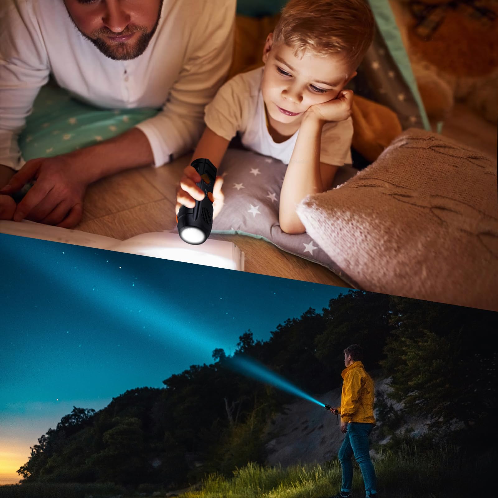 Radio d'urgence à manivelle, lampes de poche pour les urgences avec chargeur de téléphone portable, radio météo AM/FM/NOAA alerte météo et lampe de poche de survie SOS alarme