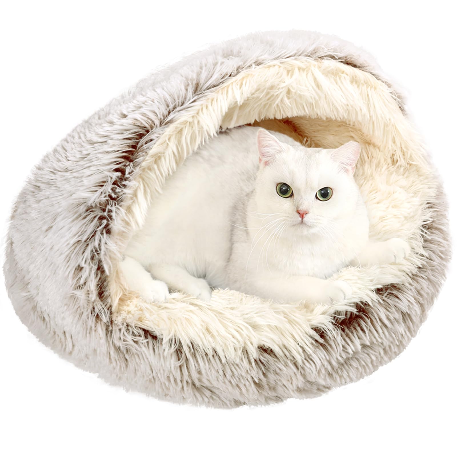 Katzenbett, Katzennest, Haustierbett Tierbett, Kleine Hundebett Waschbarer Flauschiges Rund Weich Katzenschlafplatz FüR Katzen Rutschfestem Wasserdichtem Boden (Braun,60 X 60 cm)