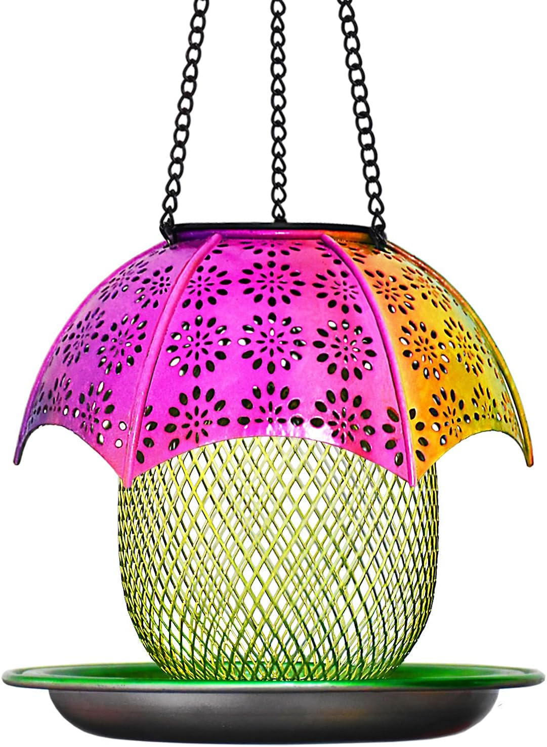 2023 New Solar Bird Feeders Outdoors Hanging with Automatic Color Changing LED Lights, Metal Wild Bird Feeders Provides 2LBs Capacity, Hanging Bird Feeder Makes an Ideal Gifts for Bird Lovers (Green)