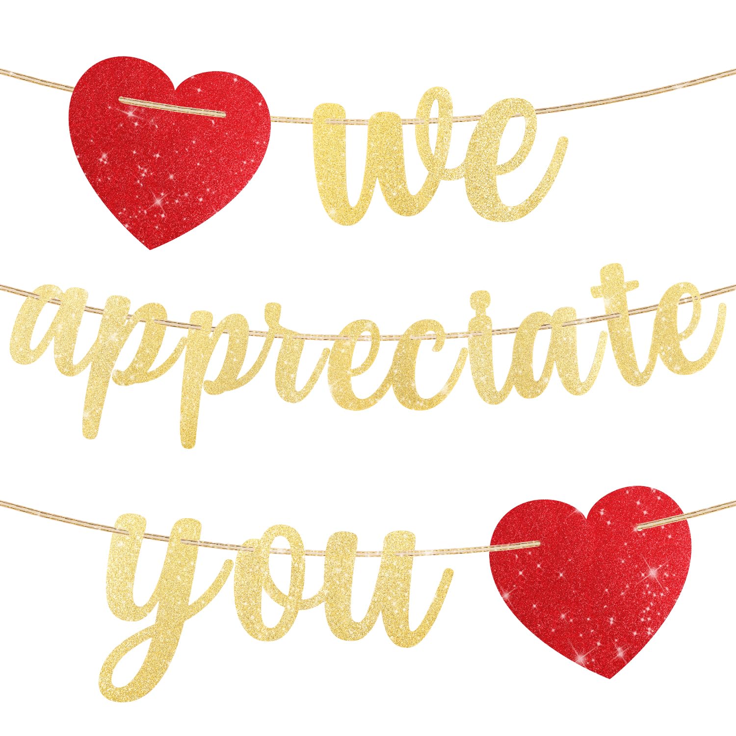 Glitter We Appreciate You Banner Appreciation Decorations, Thank You Banner Duplex Printing Letter Decor for Office Party Decorating Celebration Employee Pastor Staff Teach Nurse(Light Gold)