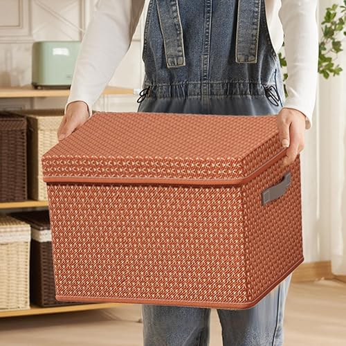 Miniatura 2 de Contenedor de almacenamiento de ropa con tapas, cajas organizadoras apilables de lino, contenedores de almacenamiento de tela con asas reforzadas y