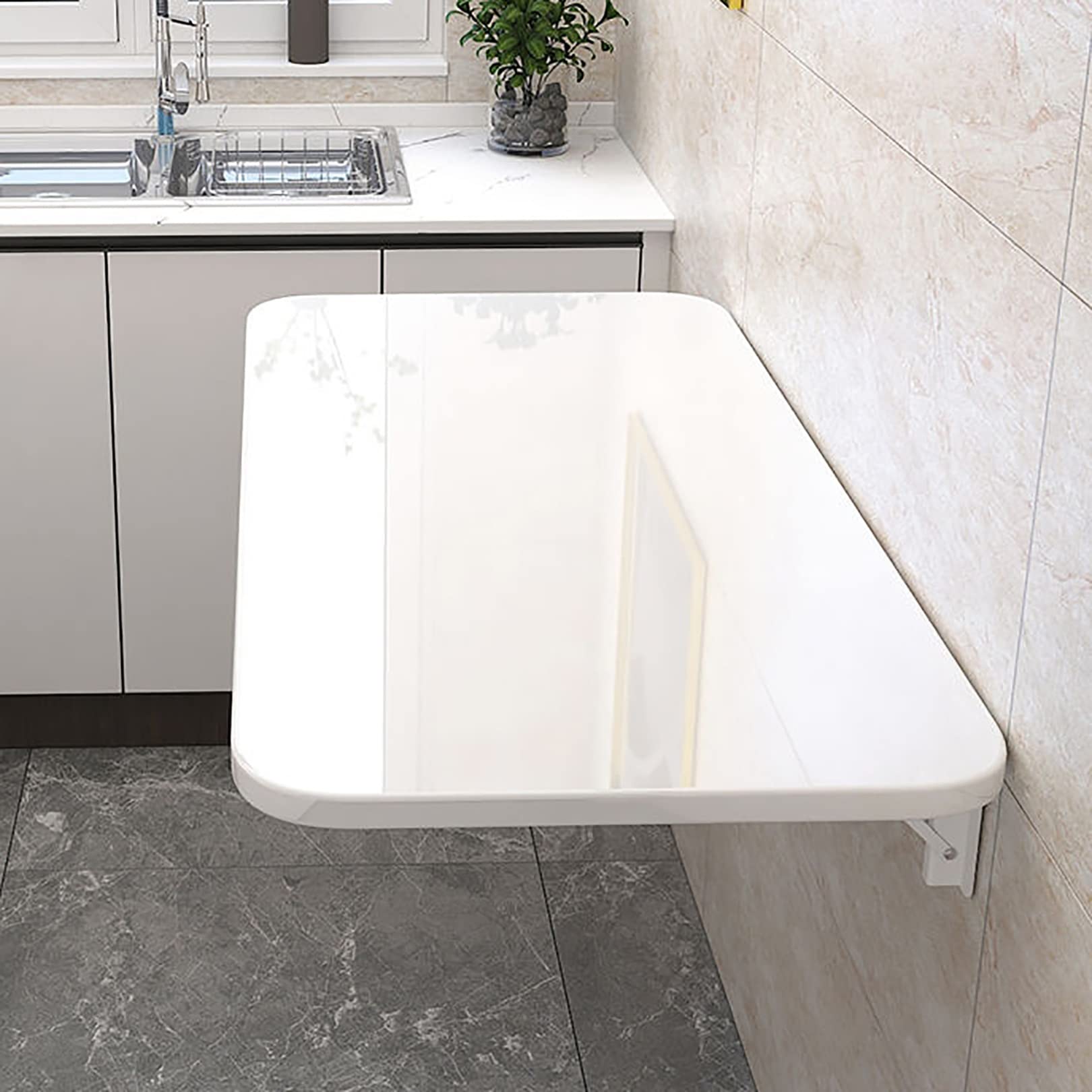 Établi pliant fixé au mur LUNEZY blanc 120 cm table abattante pour couloir