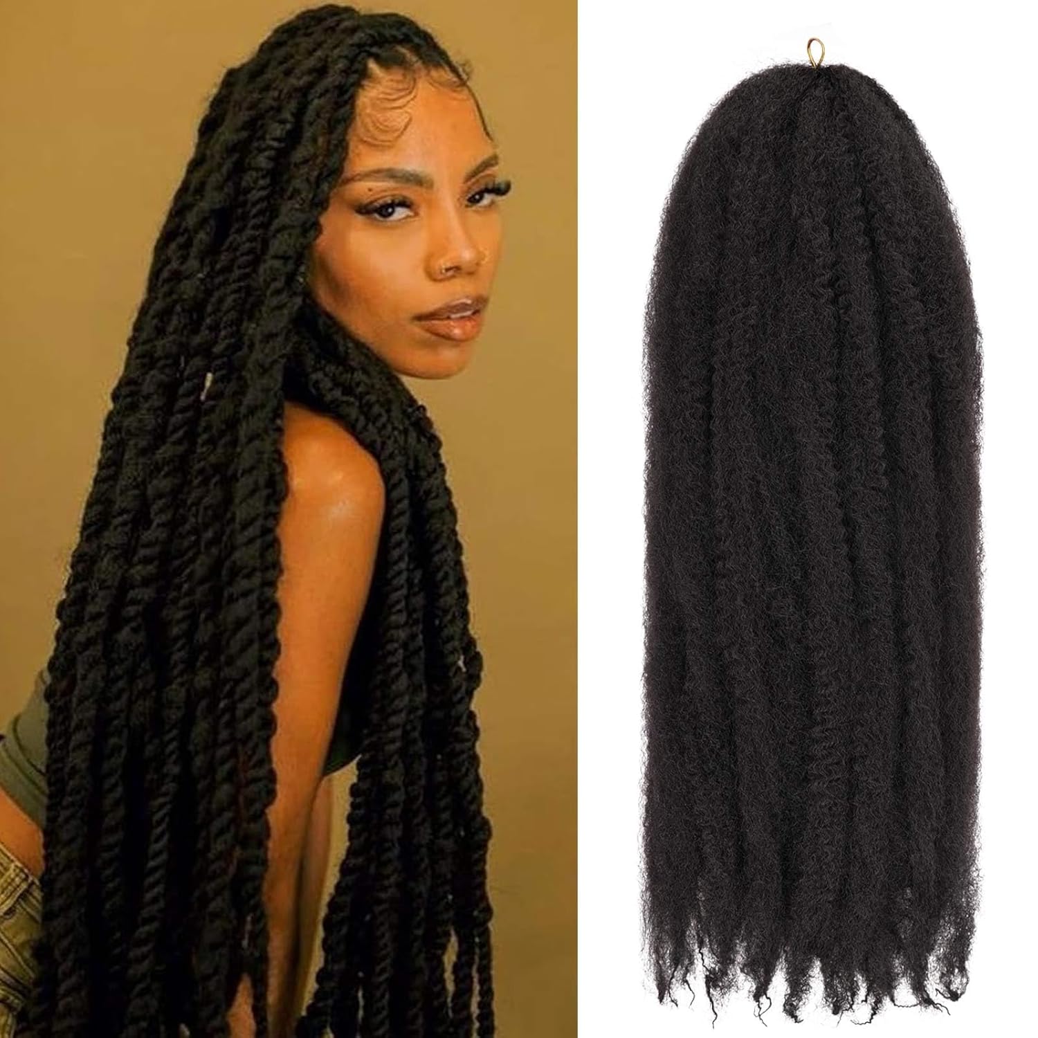 ZRQ Black Marley Hair 30 Inch Marley Twist Braiding Hair, 8 Packs Synthetic Curly Twist Marley Hair, Long Afro Twist Hair For Faux Locs Extensions (1B#,8 Packs)