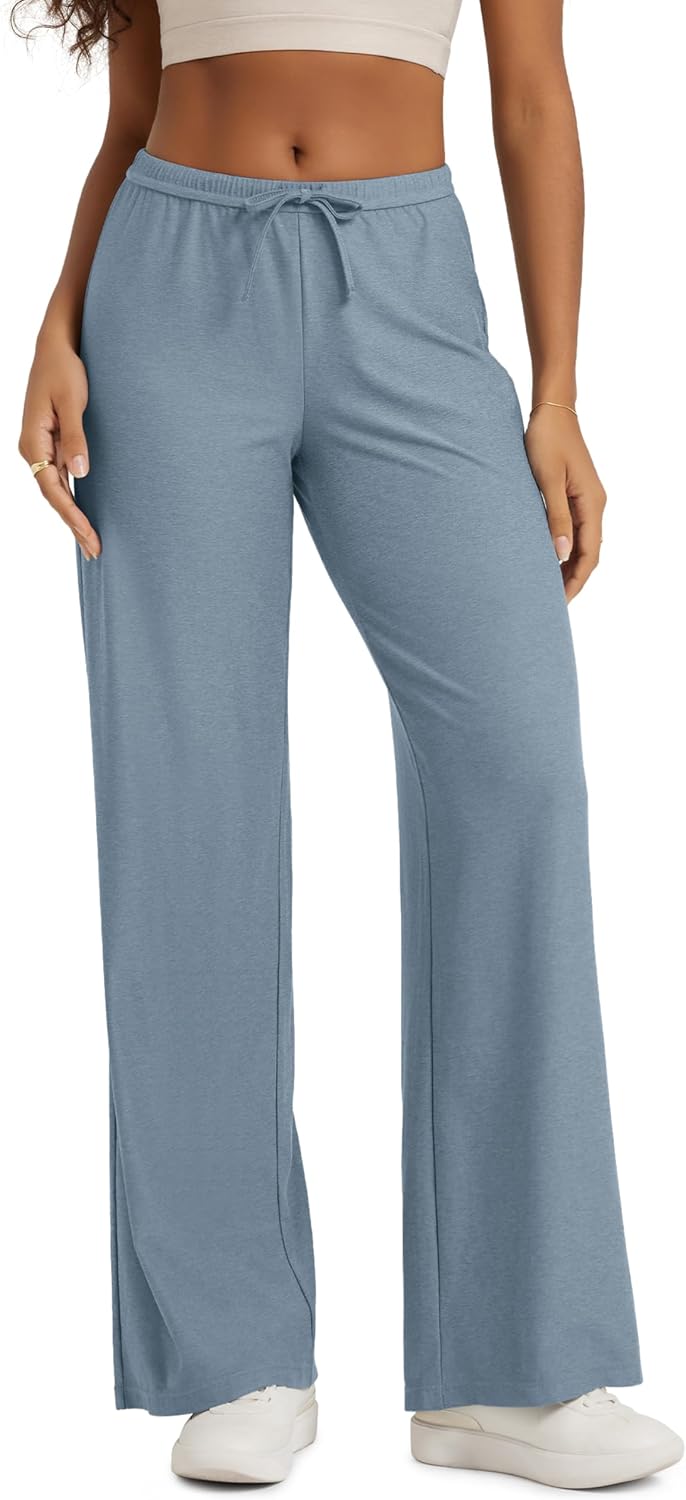 ODODOS Women's Wide Leg Pants - Ultra Soft odSTRATUM Tech Adjustable Mid-Rise Casual Pajama Lounge Pants