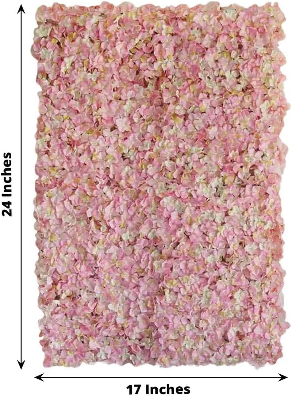 Efavormart 11 Sq ft. | Pink/Cream UV Protected Hydrangea Flower Wall Mat Backdrop - 4 Artificial Panels
