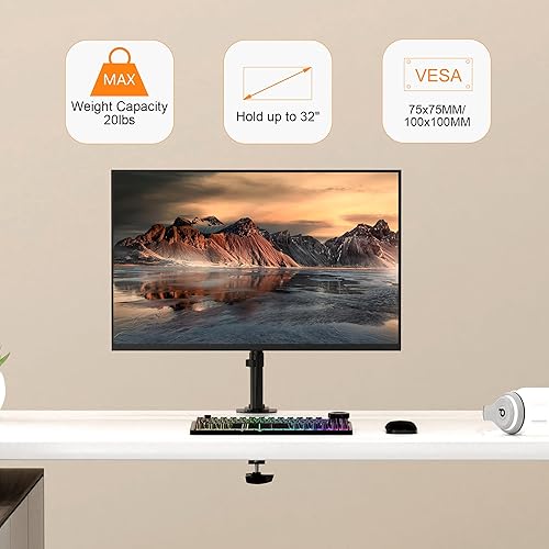 Miniatura 2 de Pholiten Soporte para monitor individual, soporte de escritorio de brazo ajustable resistente para monitor de 13-32 pulgadas, inclinación, giro,