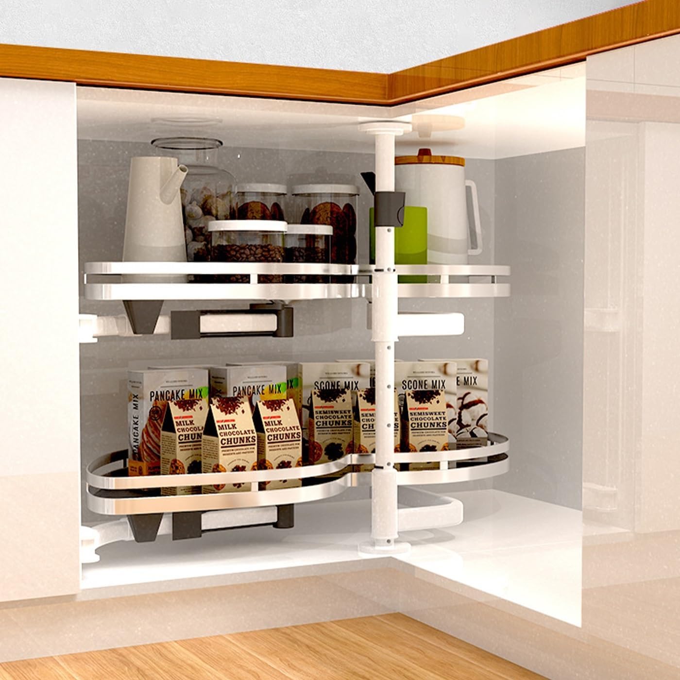 Gdrasuya10 Swing Left Blind Corner Cabinet Pull Out Organizer, 2-Shelf Deep Corner Kitchen Cabinet Slide Out Organizer 2-Tier Slide Out Cabinet Organizer Lazy Susan Organizer (30inch-Left Out)