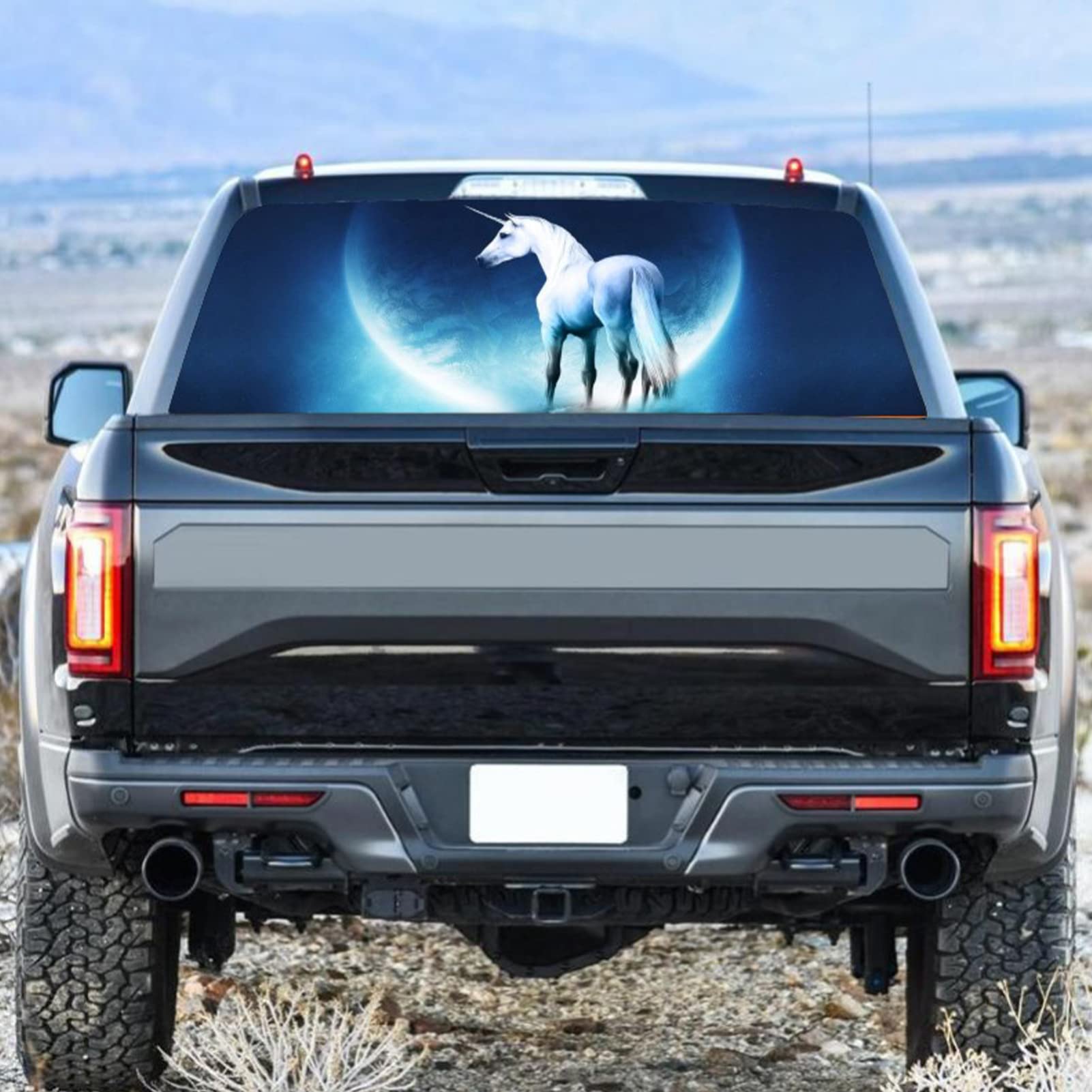 Decalcomanie per finestrini Posteriori Auto Camion, Adesivo per finestrini Posteriori Decalcomania Grafica Cavallo Bianco Perforato Vedere Attraverso Universale per camioncini SUV,66x29 inch