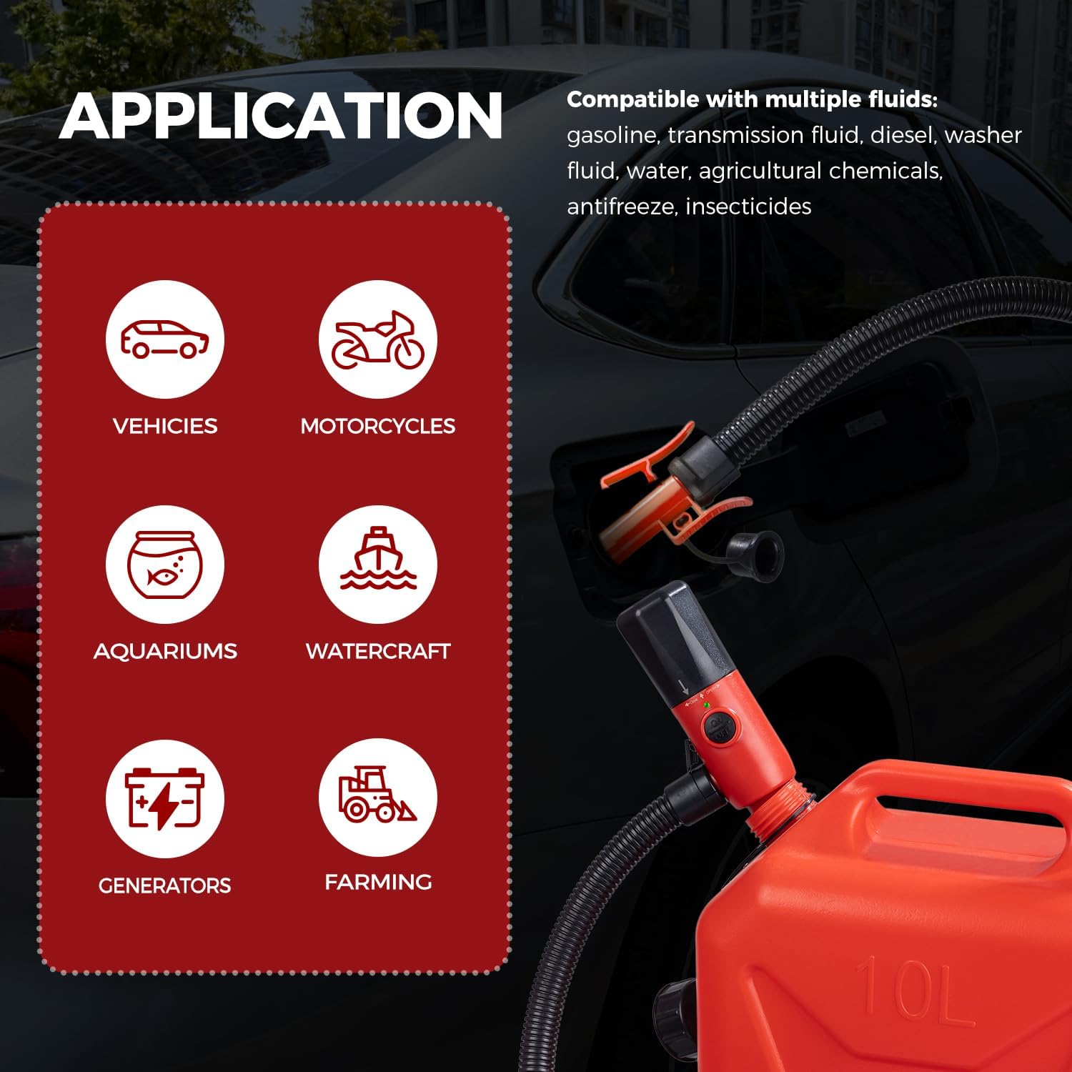 Fuel Transfer Pump with Auto-Stop, USB & Battery Powered, Leak-Proof Portable Gas Can Pump, 51" Hose & Retractable Pipe for Gas, Diesel, Oil(201A-USB)