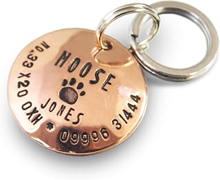 Pet Dog Name Tag with paw print. Personalised, domed copper disc. ID tag. Dog Tag. Hand stamped. Puppy Tag. Pet Tag. Customised pet id tag.
