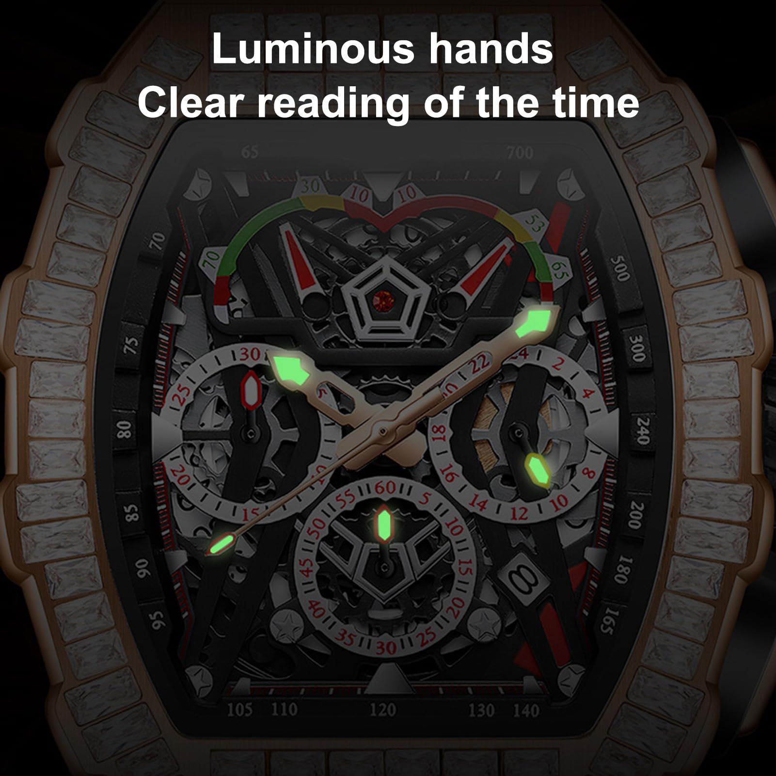 Orologio da polso analogico al quarzo impermeabile con cinturino in silicone, cronografo multifunzione, fasi lunari luminose, calendario, display per uomo, sport all'aria