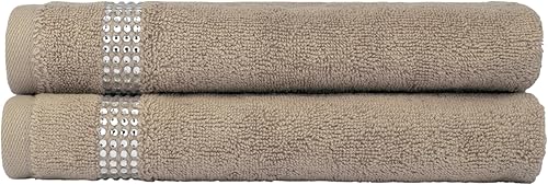 Miniatura 3 de Sparkles Home Juego de 2 toallas de rayas con punta de dedo, 100% algodón turco, diamantes de imitación de cristal, 13 pulgadas, lavable a máquina,