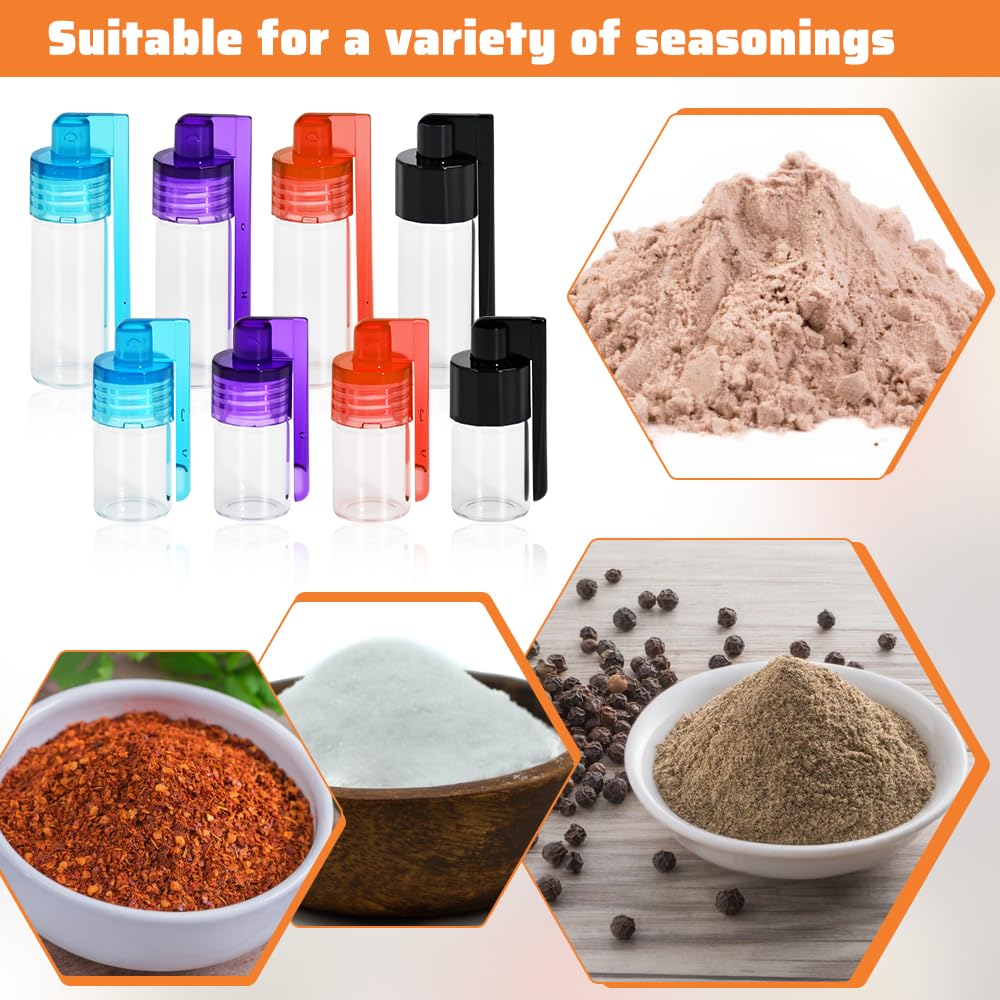 8 Pz Mini Barattolo di Spezie con Cucchiaio, Barattolini Vetro Piccoli con Tappo, Contenitori per Sale, Pepe da Cucina, 2 Misure Dosatore in Polvere con 1 Imbuto, Barattoli di Spezie Sigillati