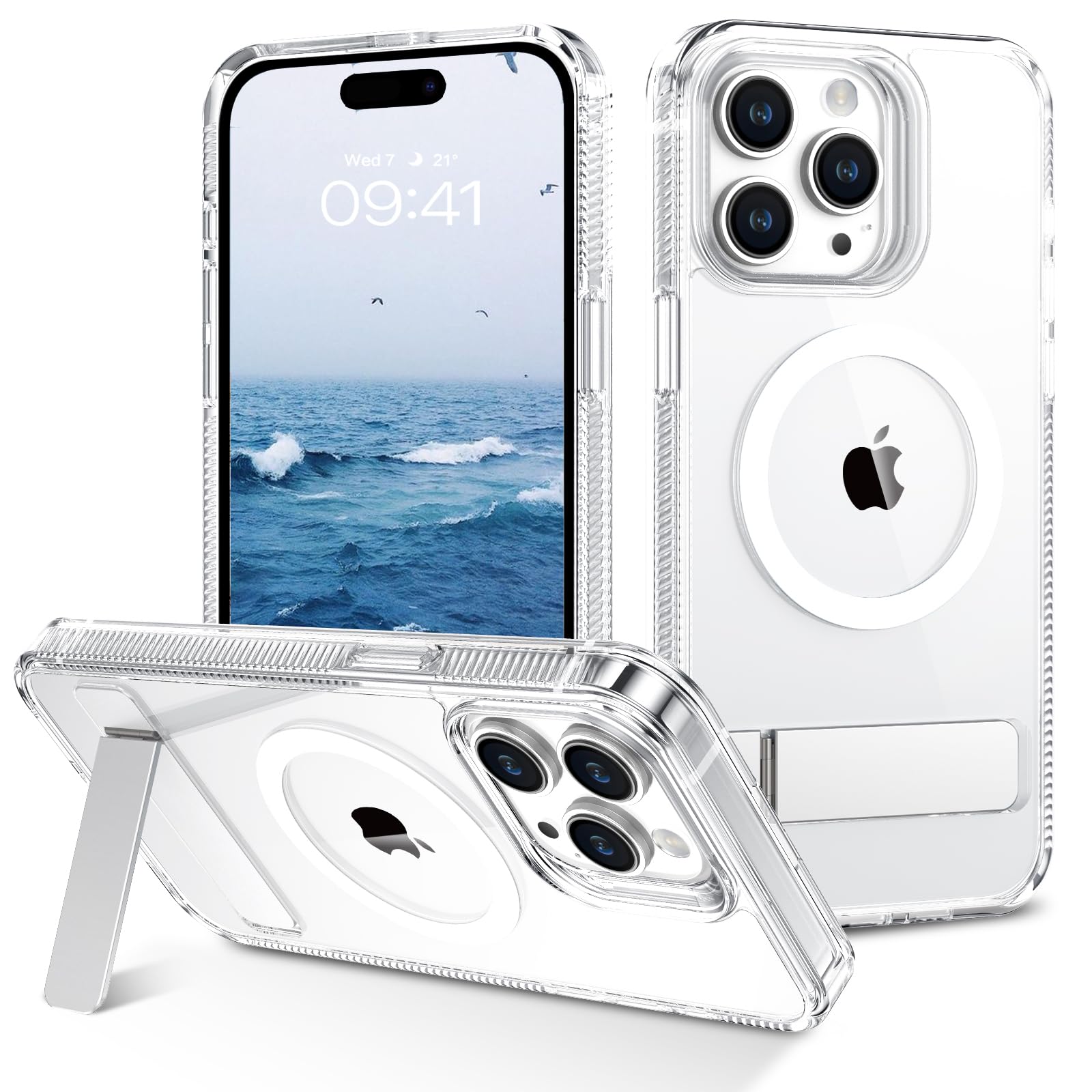 BENTOBEN Magnetic for iPhone 15 Pro Max Case [Compatible with MagSafe], Built-in Invisible Kickstand Transparent Clear Anti-yellow Thin Military Grade Protection Shockproof Case for iPhone 15 Pro Max