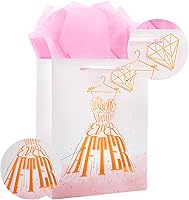 Vista 7 de Loveinside Bolsa de regalo de boda con papel de seda, etiqueta de regalo y tarjeta de felicitación, 10 x 5 x 13 pulgadas, diseño de vestido de novia