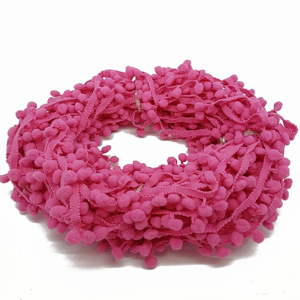 YCRAFT – Rouleau De Ruban à Coudre à Franges à Pompons De 17,7 M De Large – Rose Fluo