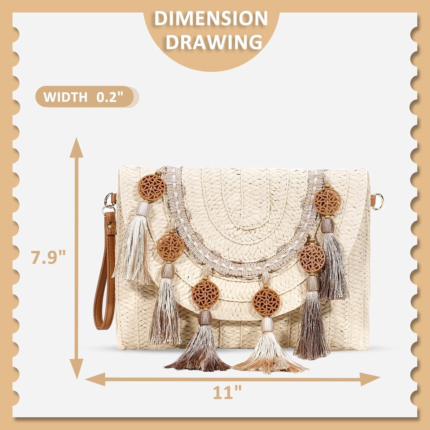 Crossbody Bags for Women, Clutch Purses, Straw Beach Bag, Bohemian Handmade Woven Purse - Image 4