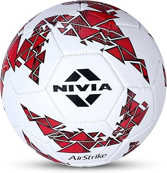 Nivia Airstrike Football, Training Ball, 32 Panels, Synthetic Cover, Butyl Bladder, Made for Beginners, to Play On Both Natural and Artificial Grass White, Size-5