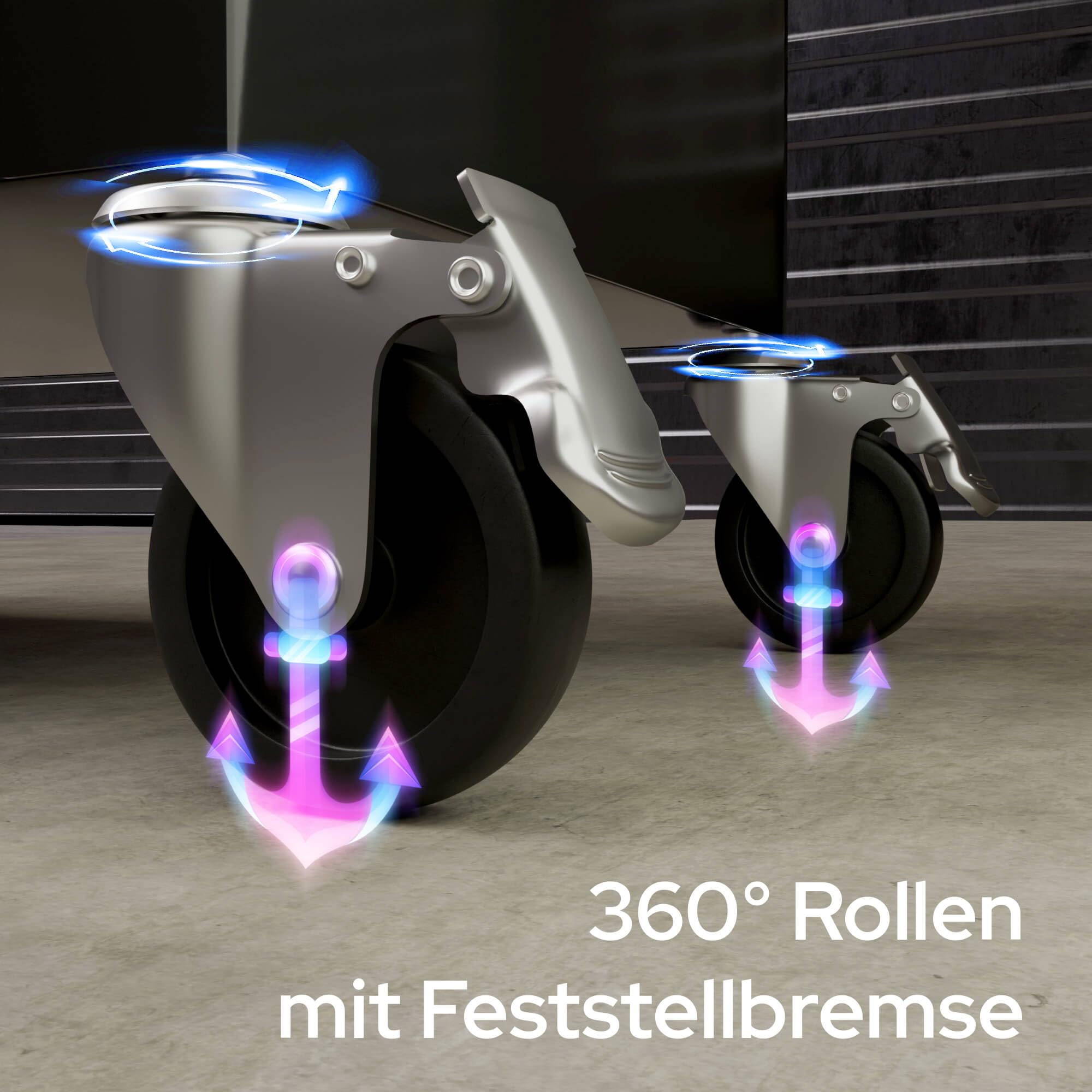Arebos Werkstattwagen 4 Fächer + großes Fach für Werkzeug Kratzfeste Oberfläche | inkl. Antirutschmatten | kugelgelagerte Schubladen Interlock-System | 2 Rollen mit Feststellbremse | Schwarz