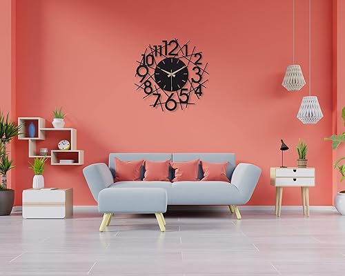 Miniatura 91 de Reloj de pared de metal de 20 pulgadas, redondo, silencioso, moderno, analógico, grande, funciona con pilas, reloj de pared para sala de estar, Negro