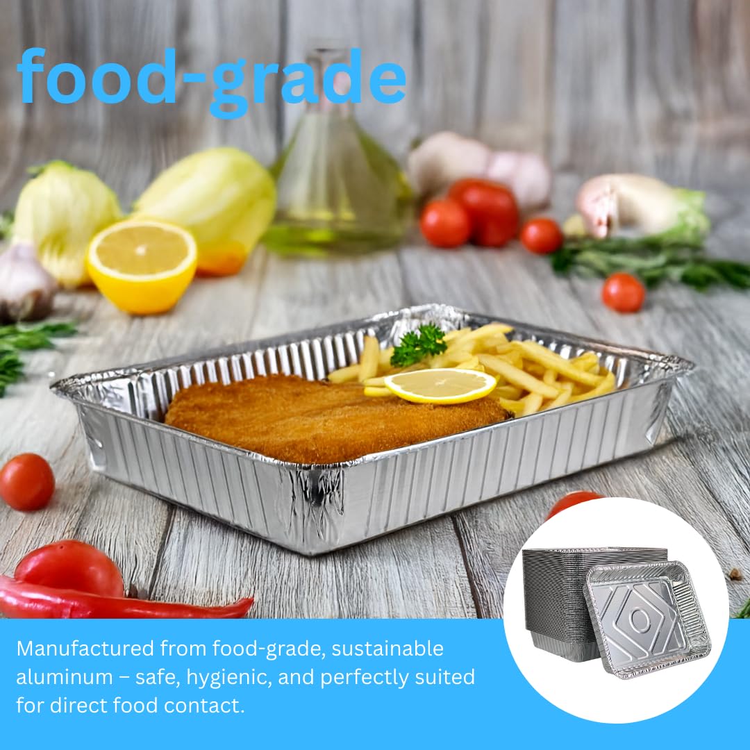 Enpack Aluschale R879-930G - 100 Stück Alu Grillschalen 226x176x30 mm - Feuerfeste Aluschalen 1000ml - Tropfschale/Fettauffangschale zum Grillen, Auflaufform - Aluschalen Grill - Grilltropfschale