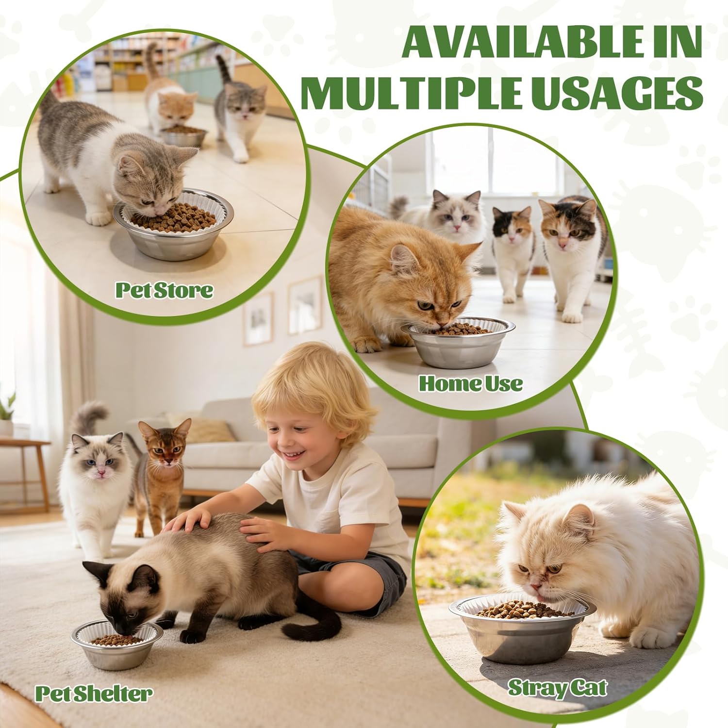 600 Pcs Disposable Pet Bowl Liners with Cute Paw Pattern, Small Paper Dish Pads, Leak-Resistant Meal Inserts for Cats & Small Dogs, Dry or Wet Food, Feral Cat Feeding Station(Paw & Fish Bone Design)