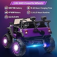 Vista 2 de Auto de juguete de 24 V, control remoto, 4 ruedas, auto eléctrico para niños pequeños, niños y niñas, vehículo motorizado de 2 plazas, color morado