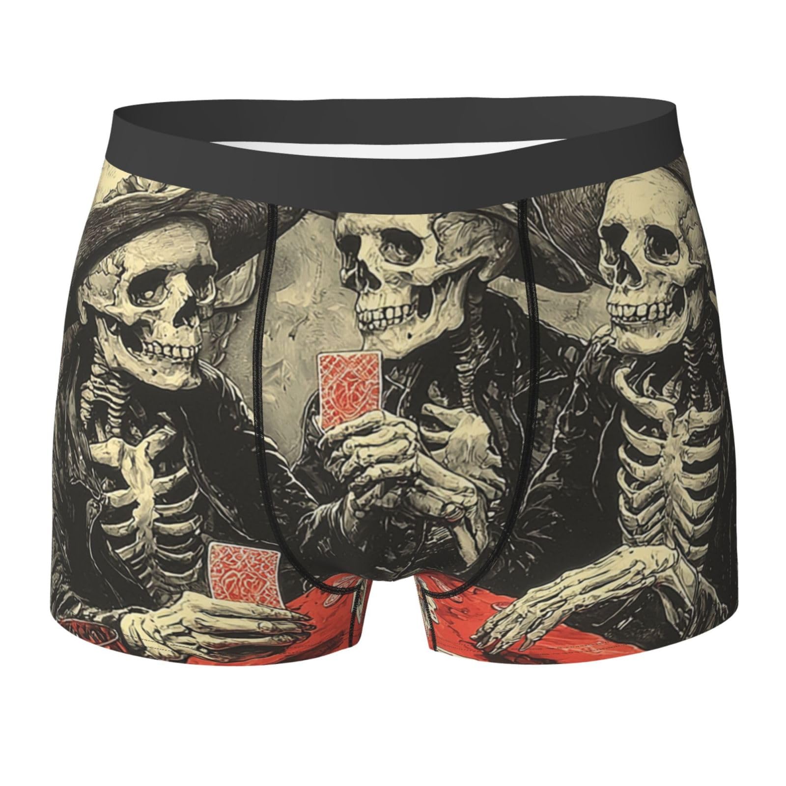 Peiyeety Unisex Black Mens Boxer Briefs Funny Novelty Graphic Underwear, Skulls Playing Poker Funny Retro