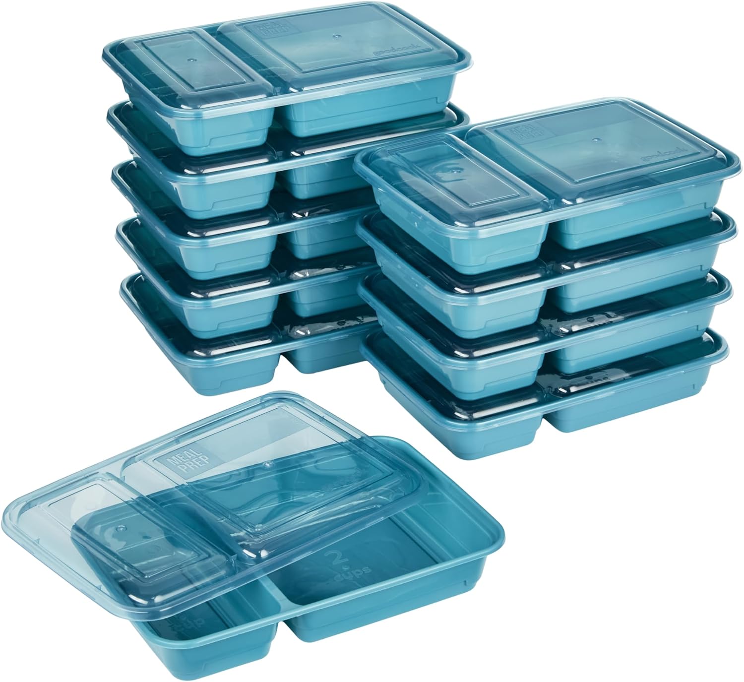 BPA-Free 20-Piece Teal Two-Compartment Meal Prep Containers