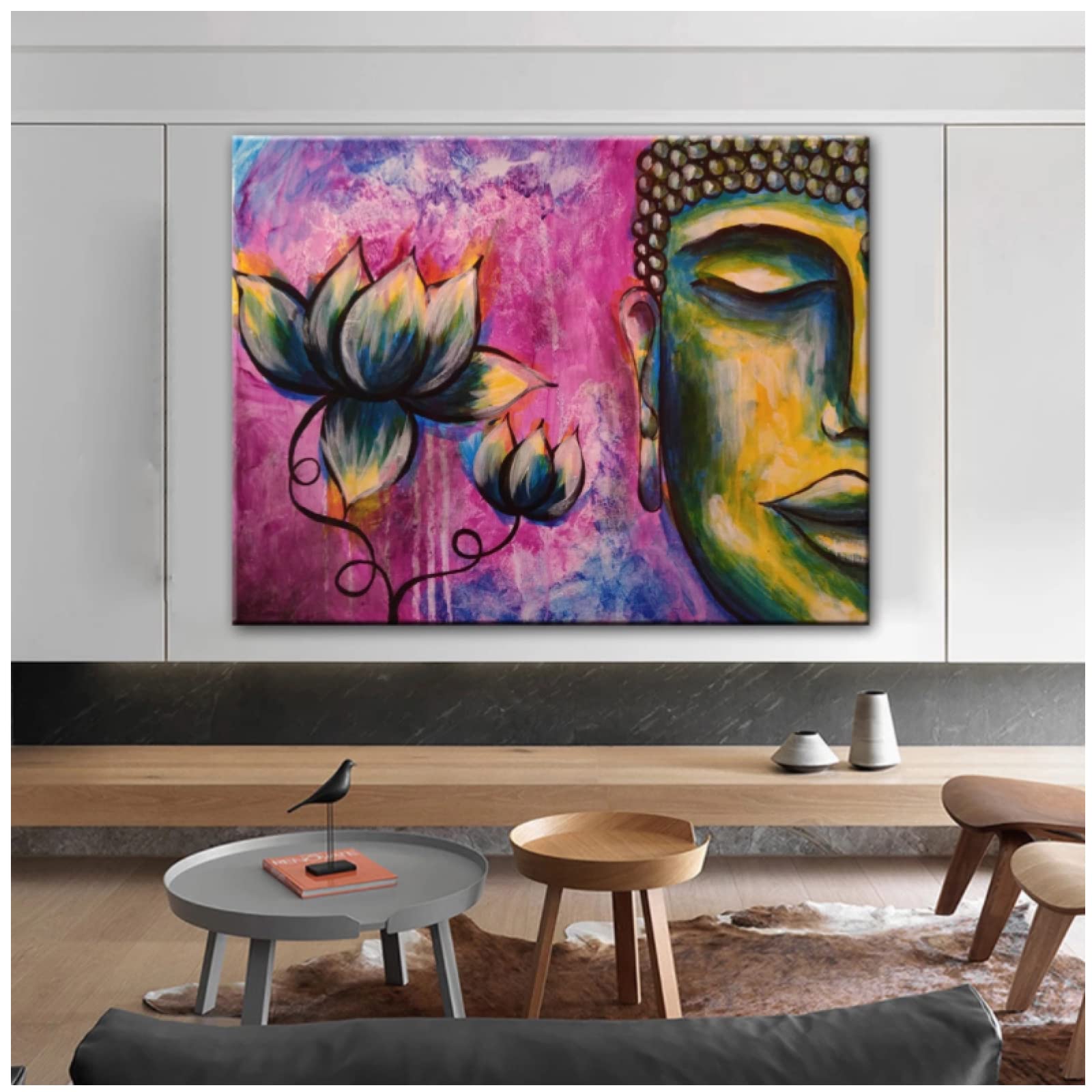 Qiezipl Buddha Wall Art Canvas Prints Pop Art Canvas Painting On The Wall Lotus And Buddha Posters And Prints Picture Wall Decor 60X80Cm No Frame