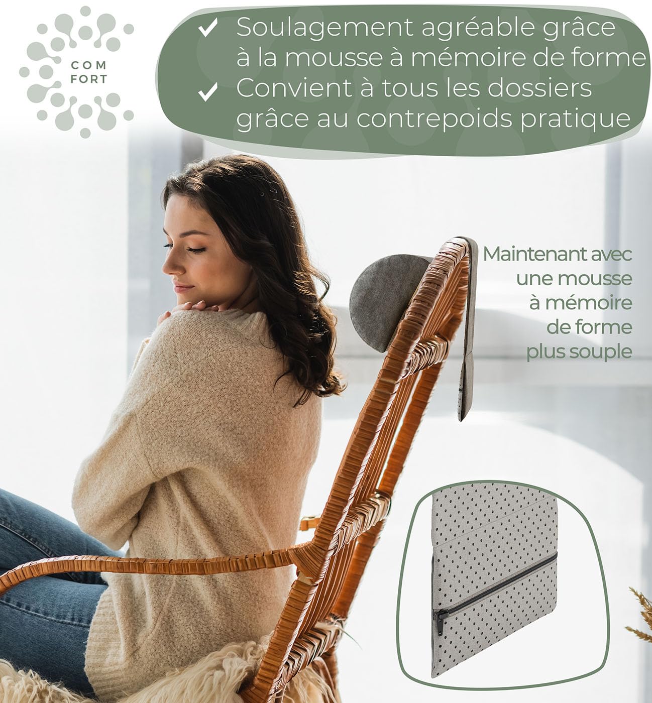 Coussin cylindrique lit fauteuil, oreiller ergonomique memoire de forme, cale nuque repose tete chaise gamer, rouleau pour les cervicales, support orthopedique adulte, coussin boudin pas cher relaxant