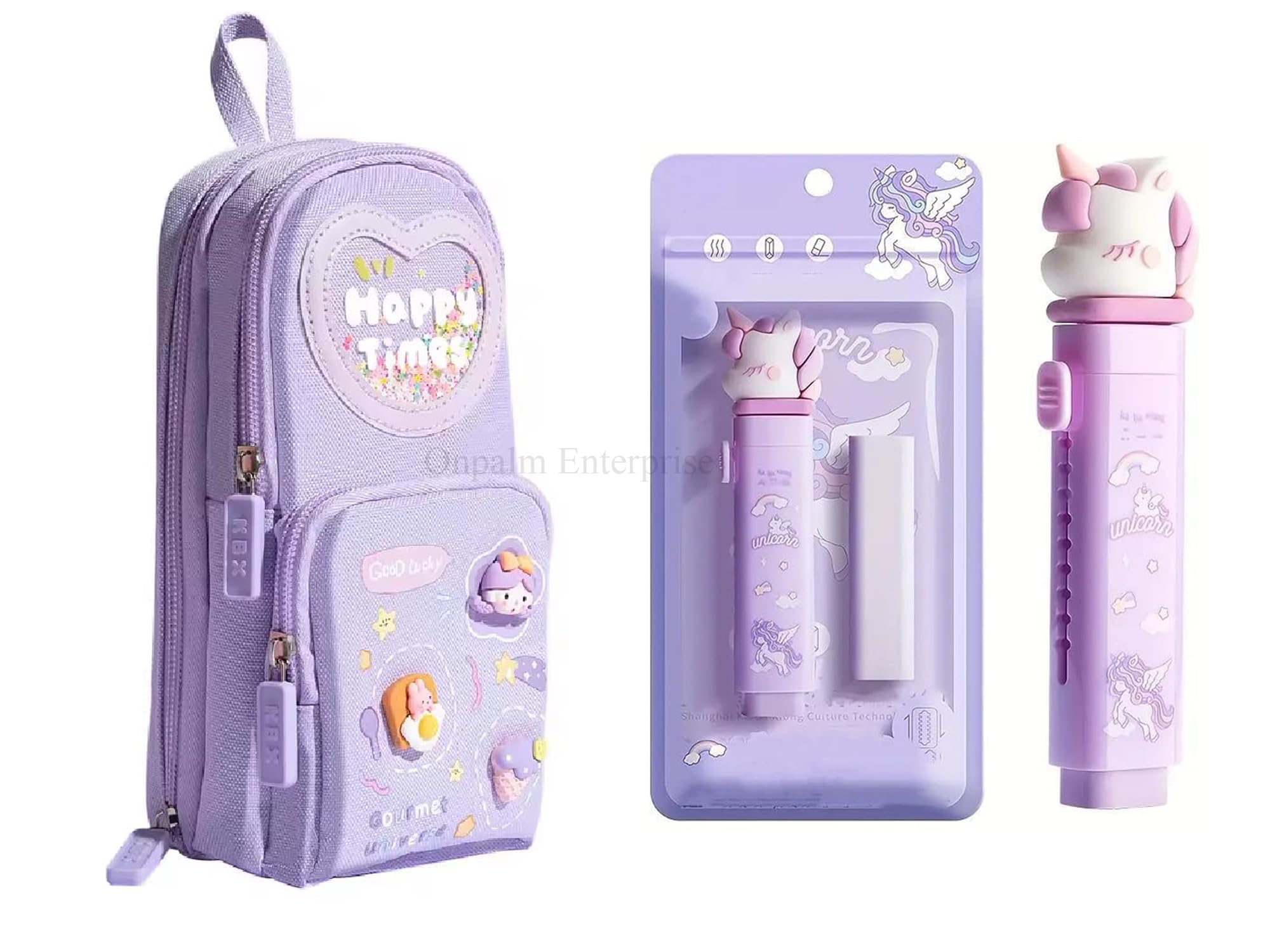Onpalm Enterprise Kawaii Purple Stationery Combo Set for Girls | Kawaii Pencil Case Pouch with Zipper & Push Pull Eraser with Refills | Back to School Supplies Gift for Kids-image-28