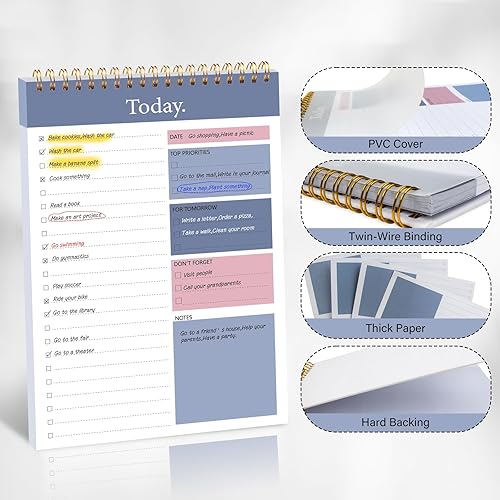 Miniatura 4 de Bloc de notas para lista de tareas, uso diario, agenda, 9.5 x 6.7 pulgadas, para mañana, no olvidar, notas, sin fecha, para organización personal,