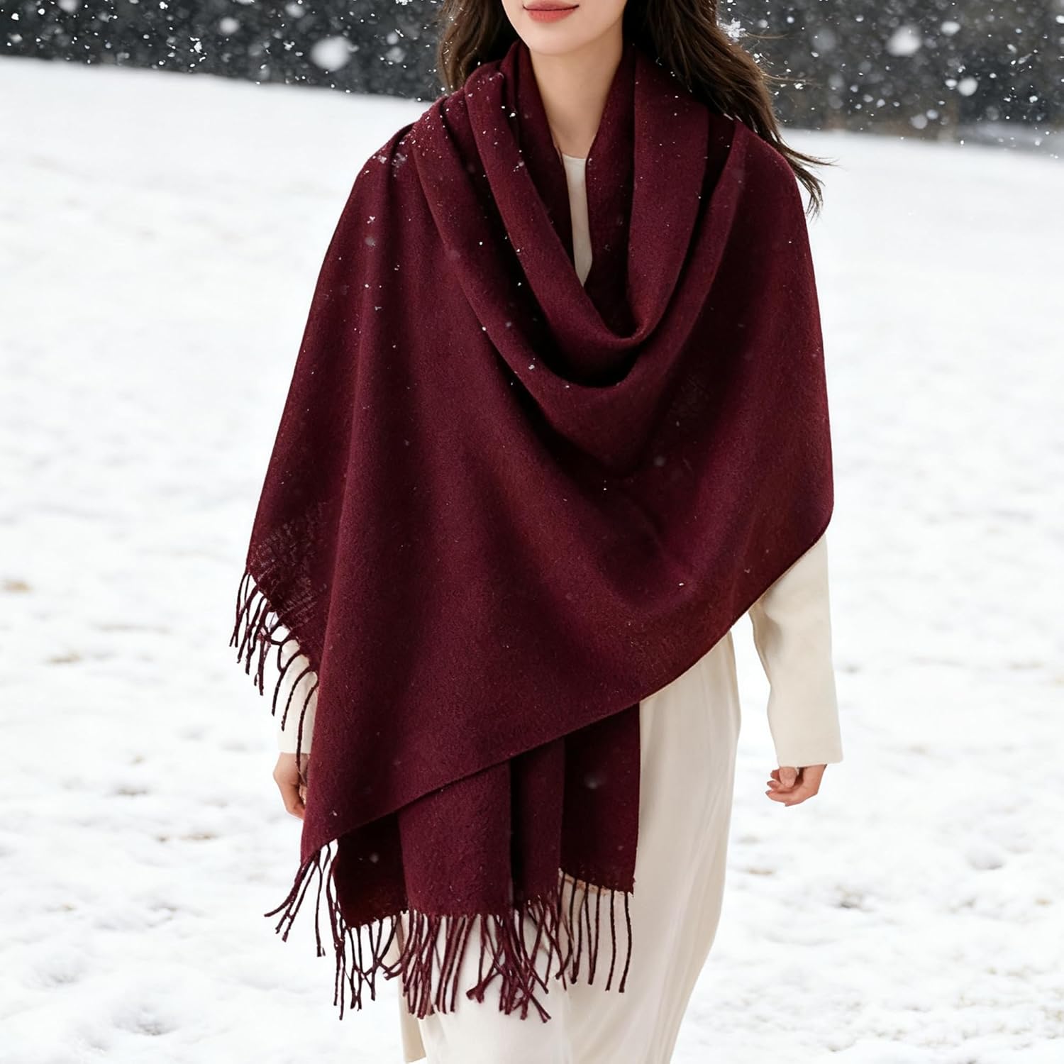 Winter Scarf for Women Men Cold Weather - Soft Warm Shawls Scarves with Tassels 27"x79" - Image 2