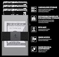 Vista 9 de Cartera delgada de aluminio para hombre, placa trasera expandible duradera, bloqueo RFID, billetera desplegable de metal minimalista, con capacidad