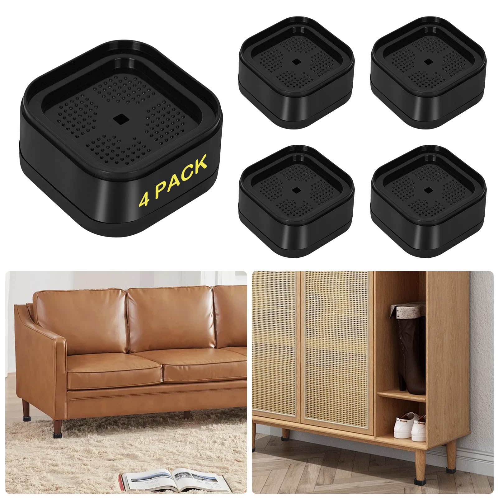 Adjustable Furniture Raisers 4 Pcs Heavy Duty Black Furniture Risers ...