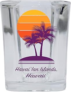 R and R Imports Hawaiâ€˜Ian Islands Souvenir 2 Ounce Square Shot Glass Palm Design 4-Pack