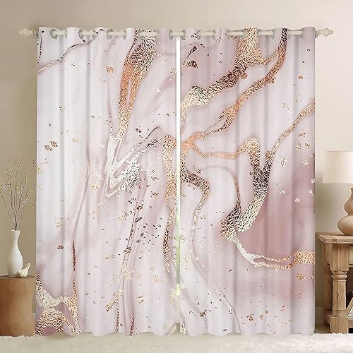 Cortinas de mármol para niñas, cortinas de ventana de mármol rosa pastel dorado para decoración de dormitorio, líneas agrietadas con purpurina