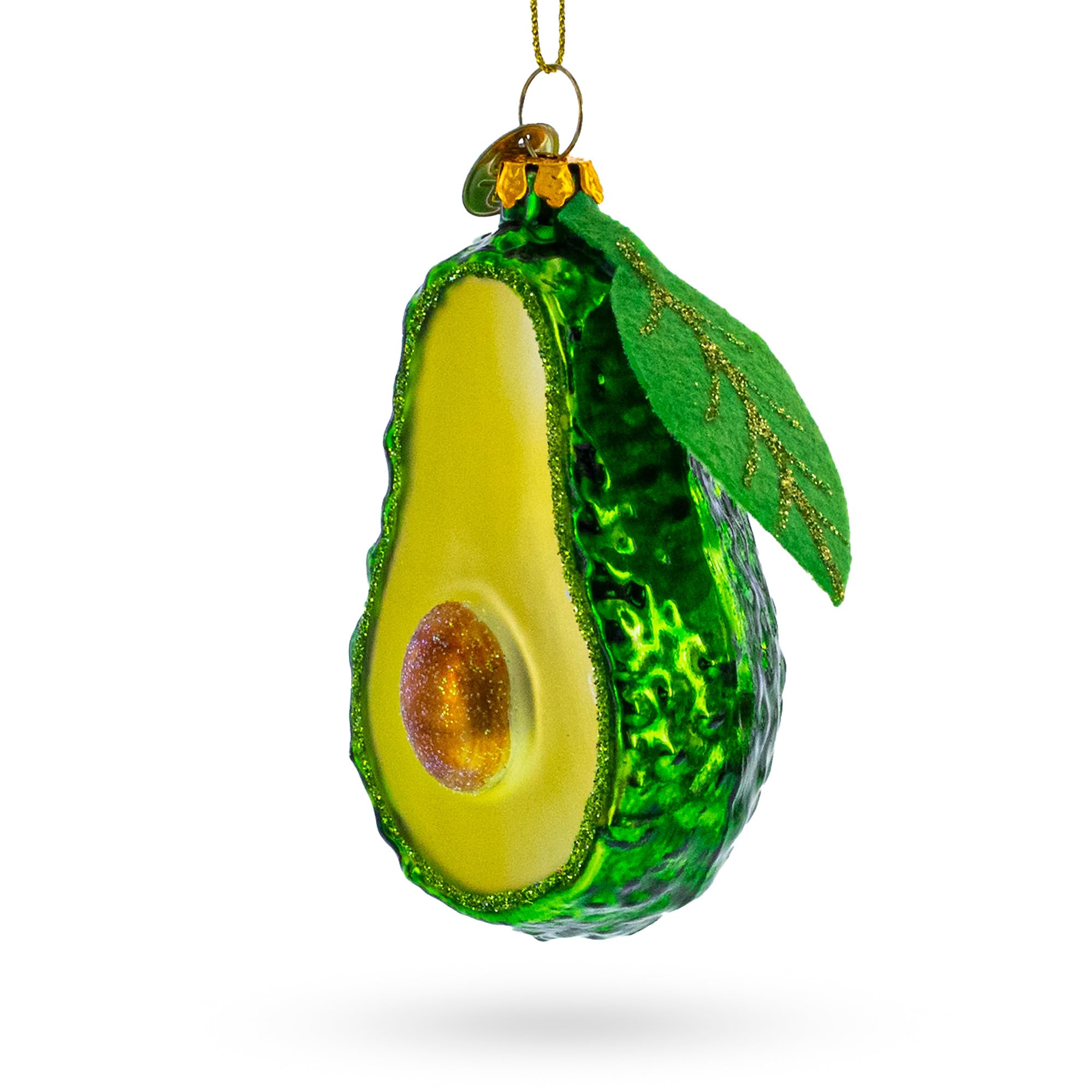 Décoration de Noël en verre avocat BestPysanky suspendue avec feuille