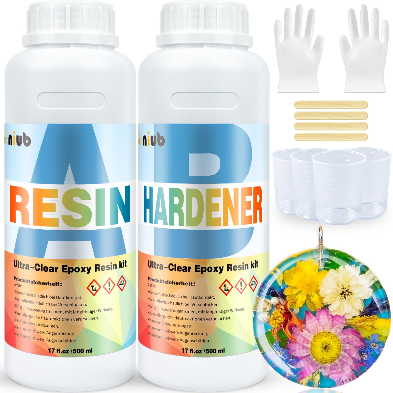 Epoxy Resin Kit - 34oz/1000ML Resin and Hardener - Crystal Clear, Non-Toxic, No Bubble, Self-Leveling, Easy for Beginners - Deep Pour