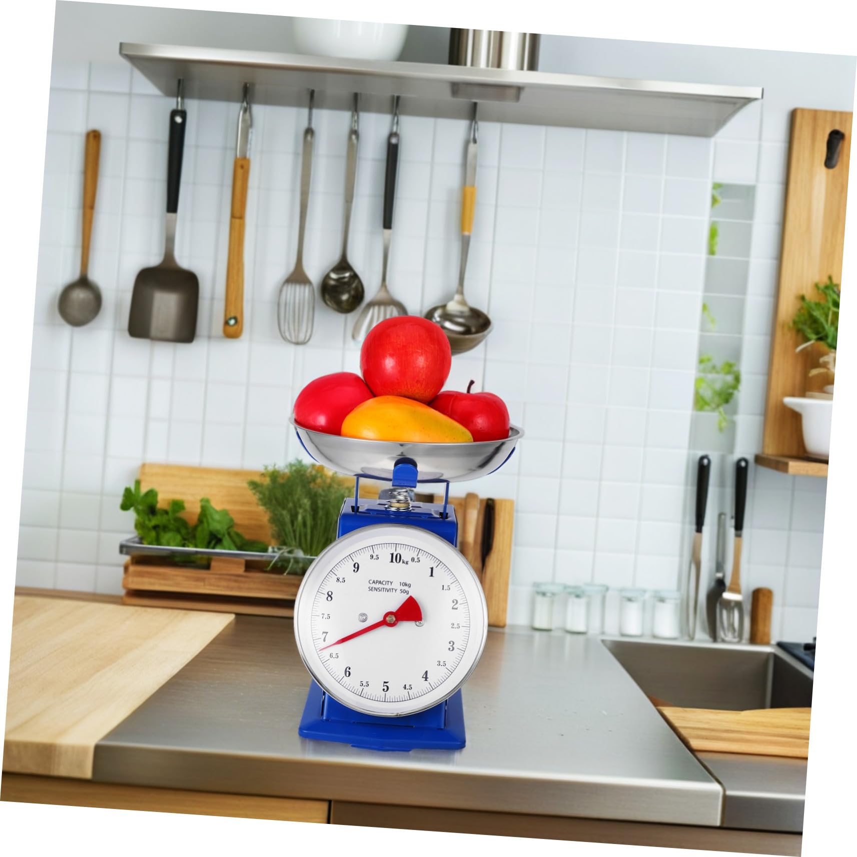 Báscula para Pesar Alimentos 10kg Recipiente Extraíble Estructura Metálica Esfera Irrompible sin Pilas para Ingredientes Secos Líquidos Carne Frutas Preparación de Comidas