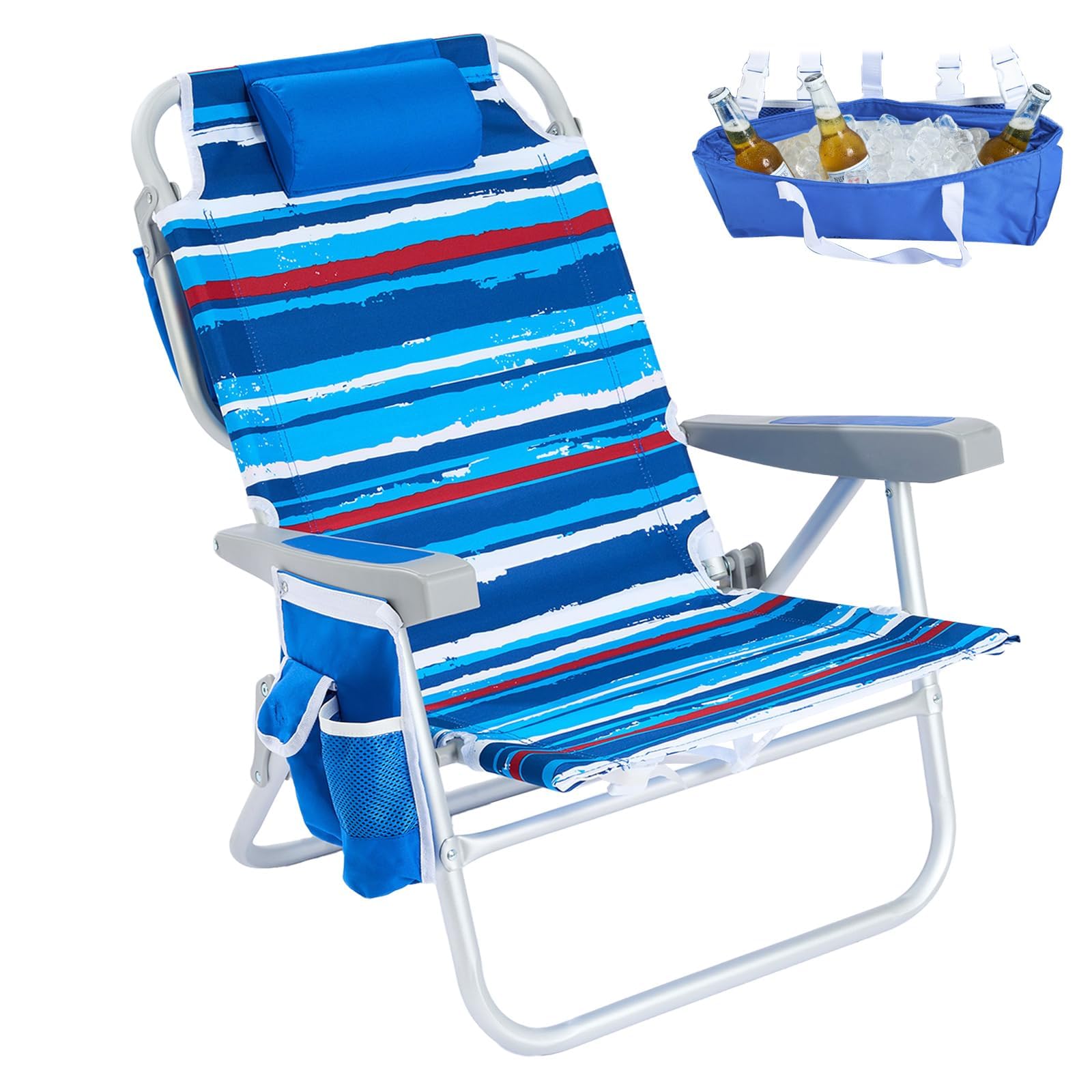 SUNNYFEEL Low Beach Chair 5 Position Adjustable,Backpack Beach Chairs,1PACK
