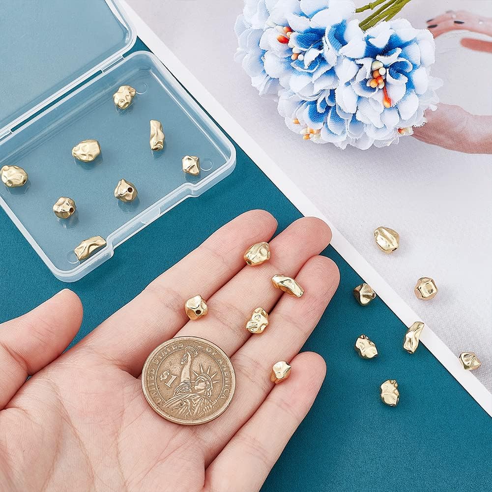 PH PandaHall 20pcs 18K Gold Plated Irregular Beads, 5 Styles Twist Gold Beads Brass Spacer Bead Twist Nuggets Loose Bead for Necklace Bracelet Earring Jewelry Making (Pack of 2)
