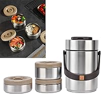 Yosoo 2000ml 3-Layer Wide Mouth Insulated Lunch Box - Leakproof Stainless Steel Food Jar for Hot/Cold Meals, Office Travel Picnic (Silver)