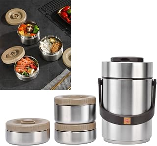 Yosoo 2000ml 3-Layer Wide Mouth Insulated Lunch Box - Leakproof Stainless Steel Food Jar for Hot/Cold Meals, Office Travel Picnic (Silver)