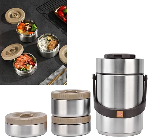 Miniatura 8 de TOPINCN Fiambrera, 67.6 fl oz 304 de acero inoxidable aislamiento al vacío, caja de almuerzo portátil de 3 capas con aislamiento al vacío barril