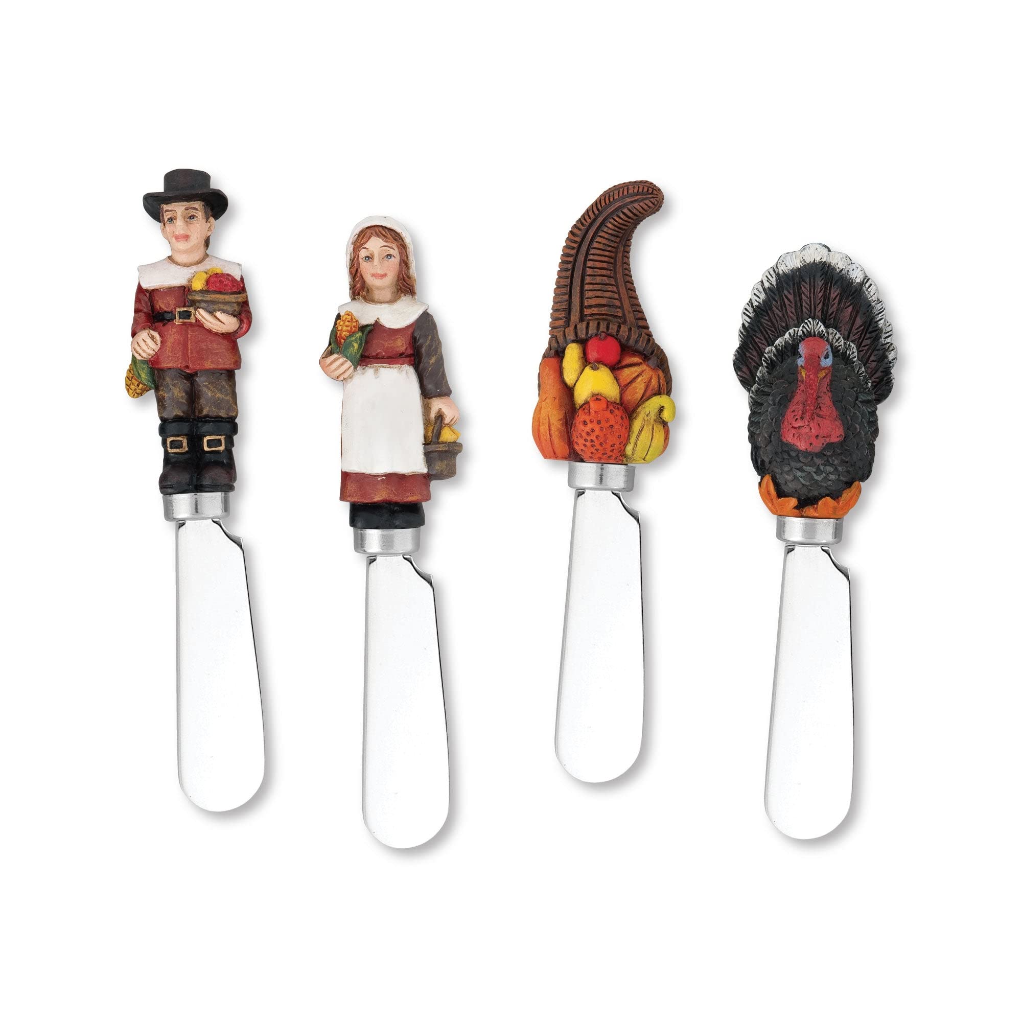 Supreme Housewares Thanksgiving Themed Cheese Spreaders, Hand-Painted Resin Handles with Stainless Steel Blades for Spreading Cream Cheese, Butter, and Jam, Assorted Designs, Set of 4