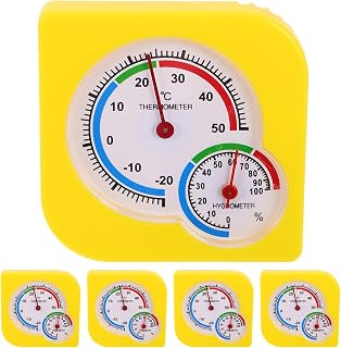 5pcs 2.76" Thermometer with Humidity Gauge - Mini Indoor Outdoor Temperature and Humidity Monitor - Analog Thermometer for Greenhouse Kitchen(Yellow)