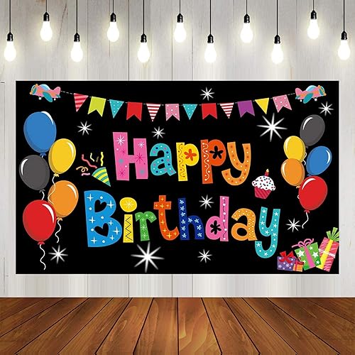 Miniatura 10 de Telón de fondo de cumpleaños con texto en inglés Happy Birthday para decoración del hogar, suministros de fiesta, 70.8 x 47.2 pulgadas (oro rojo)